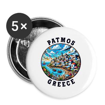 Patmos Greece Vacation Aegean Sea Bay - Buttons large 2.2''/56 mm (5-pack) - white - Front