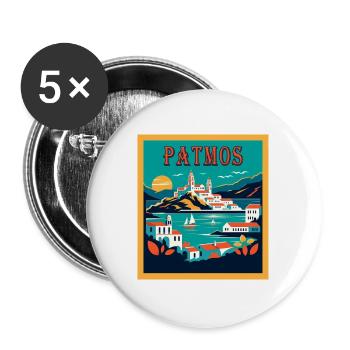 Vacances et voyages à Patmos, Grèce - Lot de 5 grands badges (56 mm) - blanc - Devant