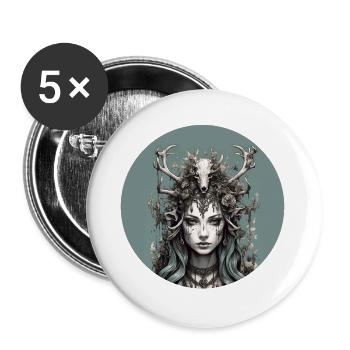 Mystical forest goddess with deer antlers, shaman. - Buttons large 2.2''/56 mm (5-pack) - white - Front