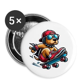 Cool dog rides skateboard - Buttons large 2.2''/56 mm (5-pack) - white - Front