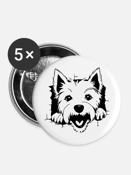 Terrier - Buttons groß 56 mm (5er Pack) - Weiß