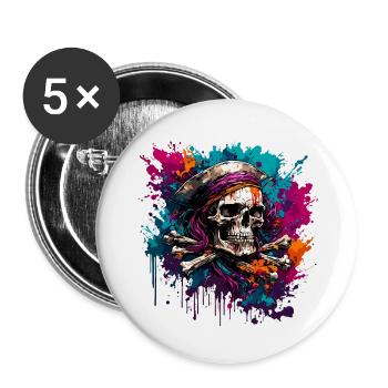 Pirat / Ahoi / Anker / Kapitän / Totenkopf / Rum - Buttons groß 56 mm (5er Pack) - Weiß - Vorne