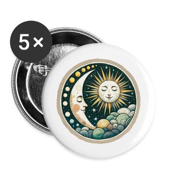 Lune et Soleil - Lot de 5 grands badges (56 mm) - blanc - Devant
