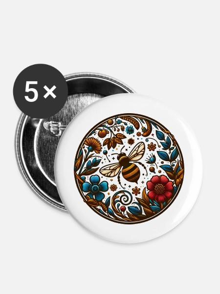 Bienenglück - Buttons groß 56 mm (5er Pack) - Weiß