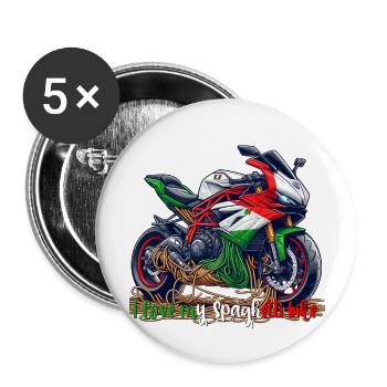 Sind Sie auch mit Ihrem italienischen Motorrad zufrieden? - Buttons groß 56 mm (5er Pack) - Weiß - Vorne
