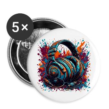 Kopfhörer / Audio / Musik / Klang / cool - Buttons groß 56 mm (5er Pack) - Weiß - Vorne