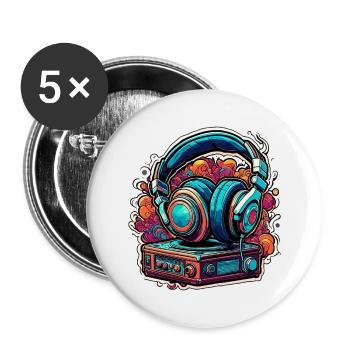 Kopfhörer / Audio / Musik / Klang / cool - Buttons groß 56 mm (5er Pack) - Weiß - Vorne