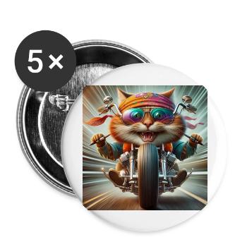Gato Loco BikerCat Moto Cat Conduite Croisière - Lot de 5 grands badges (56 mm) - blanc - Devant