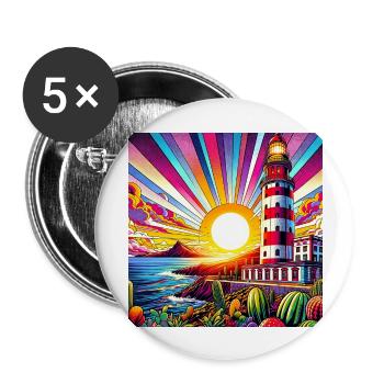 Gato Loco Mystic Lighthouse Leuchtturm - Buttons groß 56 mm (5er Pack) - Weiß - Vorne