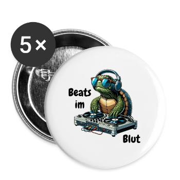 Beats im Blut Schildkröte Dj Pult Musik - Buttons groß 56 mm (5er Pack) - Weiß - Vorne