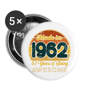 Jahrgang 1962 - Jahrgang 1962 Retro Geburtstag - Buttons groß 56 mm (5er Pack) - Weiß - Vorne