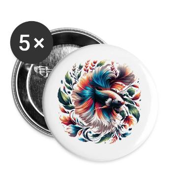 Siamesische Kampffisch, Betta splendens, Bettafan - Buttons groß 56 mm (5er Pack) - Weiß - Vorne