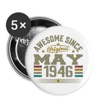 Vintage Mai 1946 Mai 1946 né en Mai 1946 Original - Lot de 5 grands badges (56 mm) - blanc - Devant