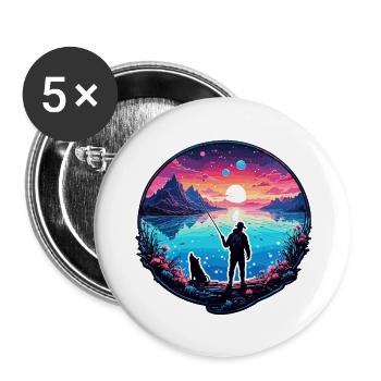 Angler Siluette / Fishing / Fish / Lake / Sport - Buttons large 2.2''/56 mm (5-pack) - white - Front