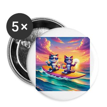 Gato Loco SurfingCat Surfing Cats Planche de surf Cat - Lot de 5 grands badges (56 mm) - blanc - Devant