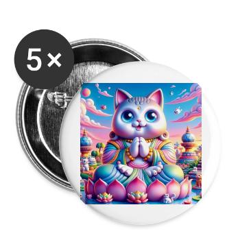 Gato Loco Méditation Yoga Yogi Cat Lotus Position Chat - Lot de 5 grands badges (56 mm) - blanc - Devant