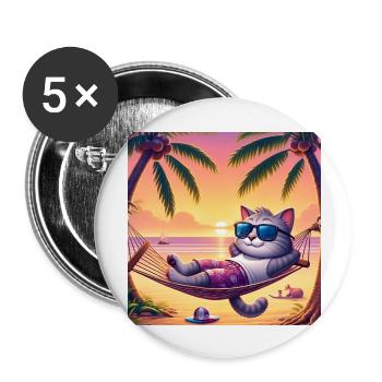 Gato Loco Cat Chilling Cat Holiday Relax Palm Tree - Lot de 5 grands badges (56 mm) - blanc - Devant