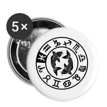 Fische Sternzeichen im Kreis der zwölf Zeichen - Buttons groß 56 mm (5er Pack) - Weiß - Vorne