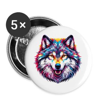 Loup - Lot de 5 grands badges (56 mm) - blanc - Devant