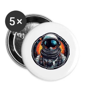 Astronaute / Espace / Vaisseau spatial / Vaisseau spatial / Lune - Lot de 5 grands badges (56 mm) - blanc - Devant