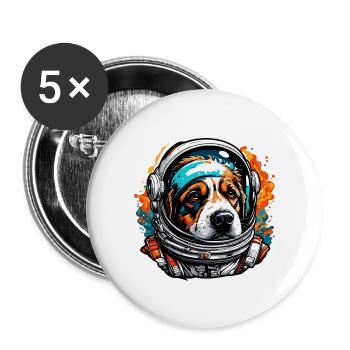 Astronaut / Space / Animal / Dog / Spaceship - Buttons large 2.2''/56 mm (5-pack) - white - Front