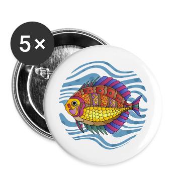 Poisson - Lot de 5 grands badges (56 mm) - blanc - Devant