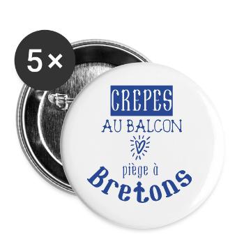 Crêpes au balcon piège à bretons - Bretagne BZH - Lot de 5 grands badges (56 mm) - blanc - Devant