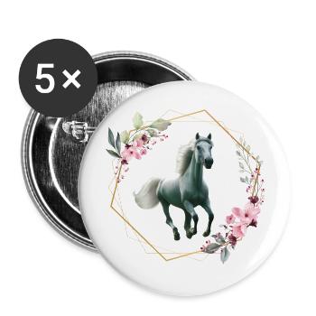 Équitation Cheval Amour Filles Femmes Cheval - Lot de 5 grands badges (56 mm) - blanc - Devant