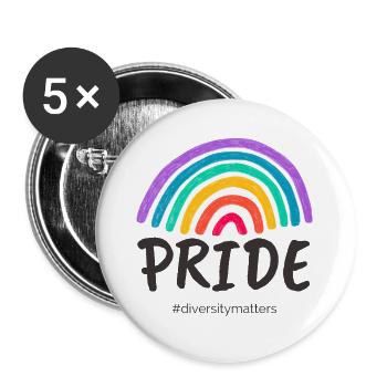 Pride black - #diversitymatters - Buttons large 2.2''/56 mm (5-pack) - white - Front