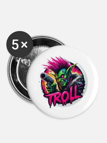 Troll-Punk - Buttons groß 56 mm (5er Pack) - Weiß