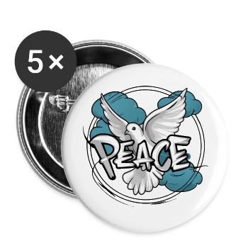 White dove of peace with the word "Peace" - Buttons large 2.2''/56 mm (5-pack) - white - Front