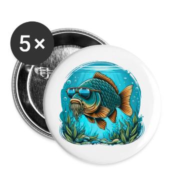 Carp with sunglasses - Buttons large 2.2''/56 mm (5-pack) - white - Front