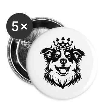 Chien joyeux avec couronne - Lot de 5 grands badges (56 mm) - blanc - Devant