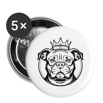 Bouledogue senior avec couronne - Lot de 5 grands badges (56 mm) - blanc - Devant