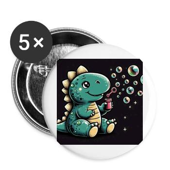 Dino mit Seifenblasen im All - Buttons groß 56 mm (5er Pack) - Weiß - Vorne