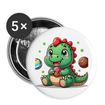 Dino petit avec muffin et biscuit - Lot de 5 grands badges (56 mm) - blanc - Devant