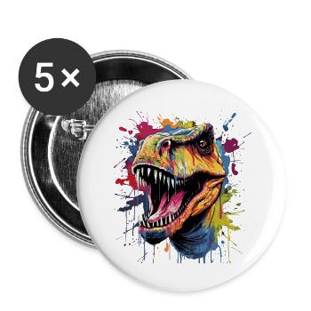 Dinosaure T-Rex - Lot de 5 grands badges (56 mm) - blanc - Devant