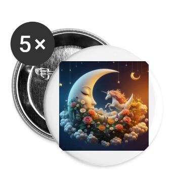 Mond mit Einhorn - Buttons groß 56 mm (5er Pack) - Weiß - Vorne