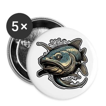 Fisch / Tier / Aquarium / Wasser / Teich / See - Buttons groß 56 mm (5er Pack) - Weiß - Vorne