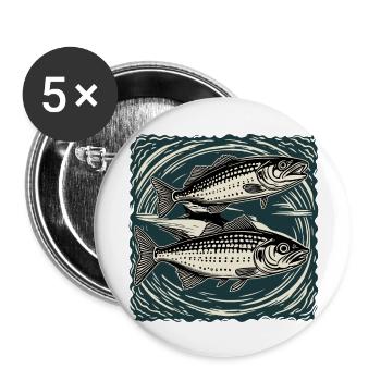 Fisch / Tier / Aquarium / Wasser / Teich / See - Buttons groß 56 mm (5er Pack) - Weiß - Vorne