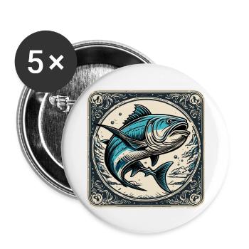 Fisch / Tier / Aquarium / Wasser / Teich / See - Buttons groß 56 mm (5er Pack) - Weiß - Vorne