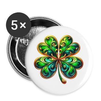 Trèfle à quatre feuilles - Lot de 5 grands badges (56 mm) - blanc - Devant