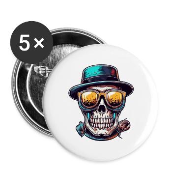 Skull / Totenkopf / Skelett / Gothic / Tattoo - Buttons groß 56 mm (5er Pack) - Weiß - Vorne