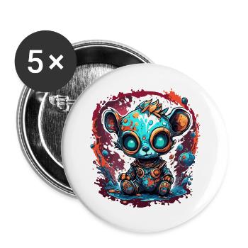 Astronaut / Weltall / Tier / Bär / Raumschiff - Buttons groß 56 mm (5er Pack) - Weiß - Vorne