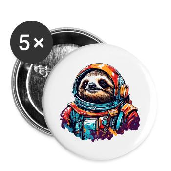 Astronaut / Weltall / Tier / Faultier / Raumschiff - Buttons groß 56 mm (5er Pack) - Weiß - Vorne