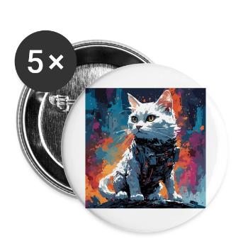 Astronaut / Space / Animal / Cat / Spaceship - Buttons large 2.2''/56 mm (5-pack) - white - Front