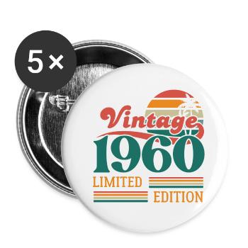 Vintage, 1960er Jahre, limitierte Auflage - Buttons groß 56 mm (5er Pack) - Weiß - Vorne