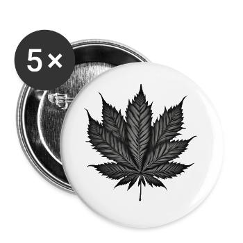 Feuille de cannabis monochrome sur fond noir - Lot de 5 grands badges (56 mm) - blanc - Devant