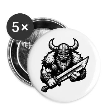 Mächtiger Wikingerkrieger Version 3 - Buttons groß 56 mm (5er Pack) - Weiß - Vorne