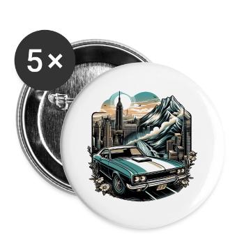 voiture vintage americaine et sportive - Lot de 5 grands badges (56 mm) - blanc - Devant